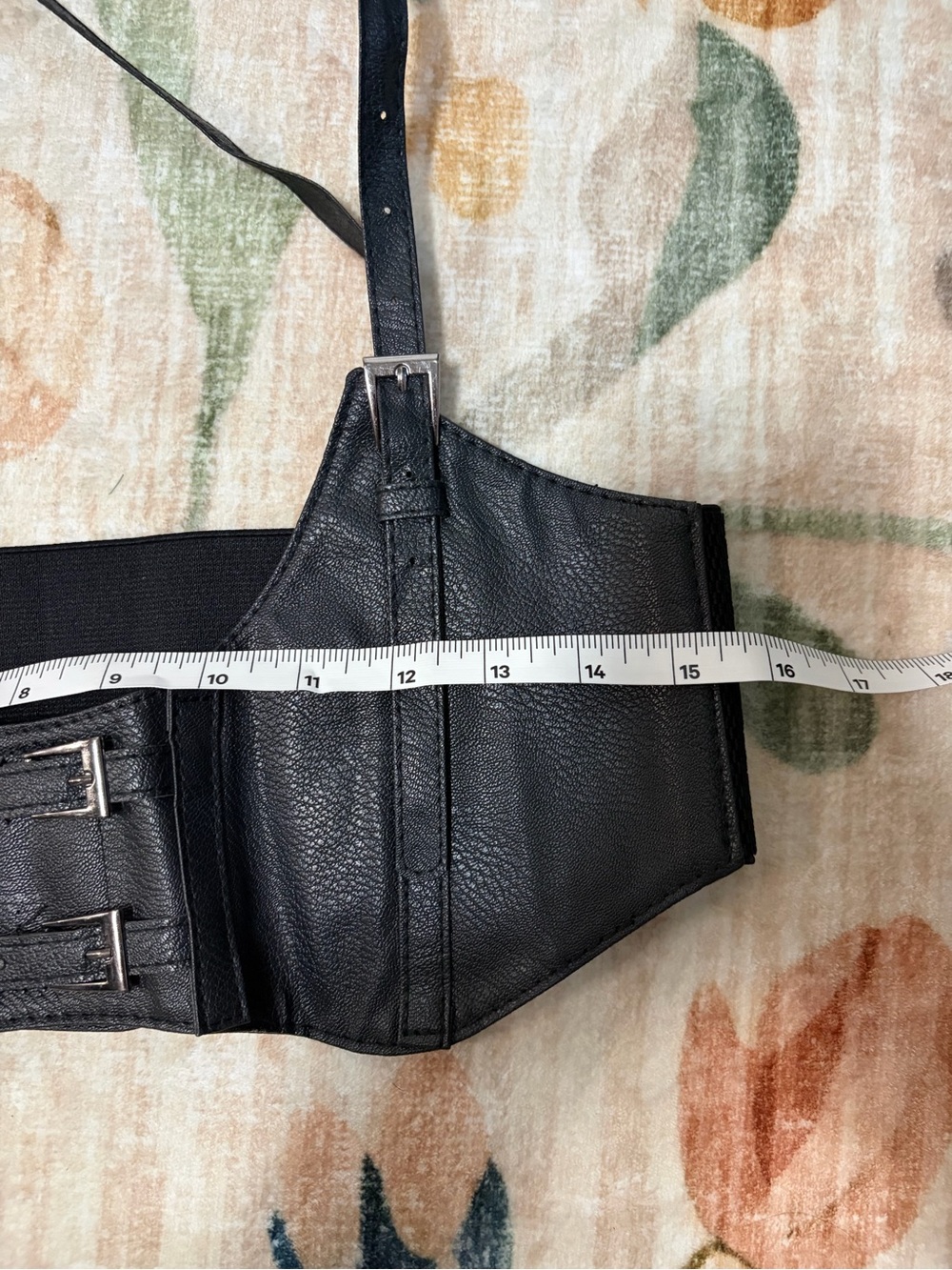 Waist Belt Steampunk Underbust Corset Belt Faux Black Leather Silver Buckle - Picture 8 of 9